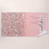 Girly Roos Gold Confetti Pink Gradient Monogram Strandlaken (Voorkant)