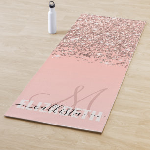 Girly Roos Gold Confetti Pink Gradient Monogram Yogamat
