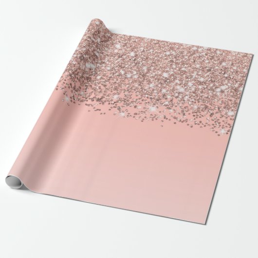 Girly Roos Gold Confetti Pink Gradient Ombre Cadeaupapier (Uitgerold)