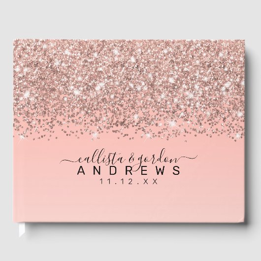 Girly Roos Gold Confetti Pink Gradient Ombre Gastenboek (Voorkant)