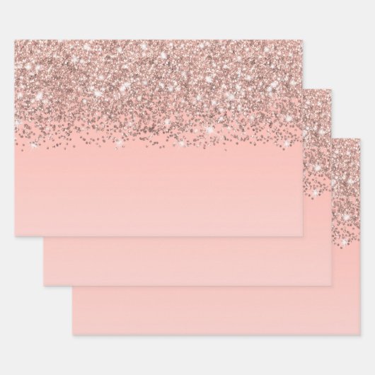 Girly Roos Gold Confetti Pink Gradient Ombre Inpakpapier Vel (Set)