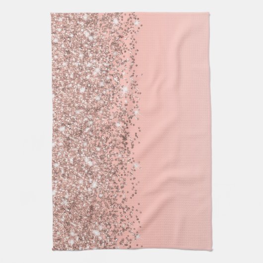 Girly Roos Gold Confetti Pink Gradient Ombre Theedoek (Verticaal)