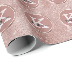 Girly Roos Gold Cute Diamond Sparkle Monogram Naam Cadeaupapier