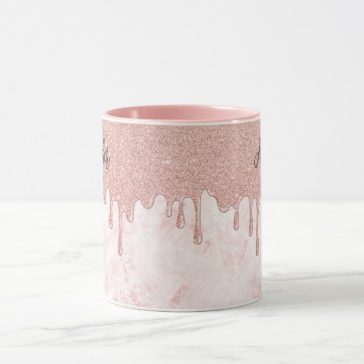 Girly Roos Gold Dripping Glitter Monogram Mok (Midden)