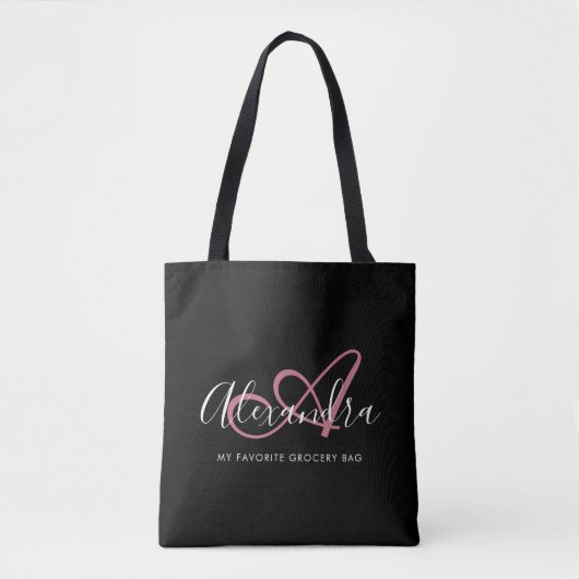 Girly Roos Gold Elegant Script Name Monogram Tote Bag (Voorkant)