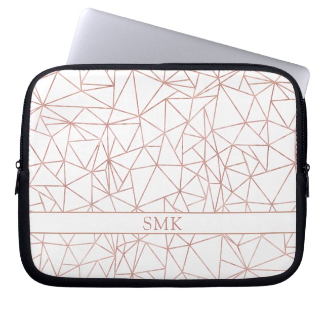 Girly Roos Gold Foil driehoekig geometrisch monogr Laptop Sleeve (Voorkant)