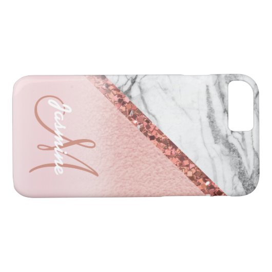 Girly Roos Gold Foil Glitter Grey Marble Monogram Case-Mate iPhone Case (Achterkant (Horizontaal))