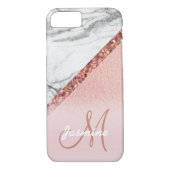 Girly Roos Gold Foil Glitter Grey Marble Monogram Case-Mate iPhone Case (Achterkant)