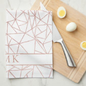 Girly Roos Gold Foil Polygon Geometric Monogram Theedoek (Quarter Fold)