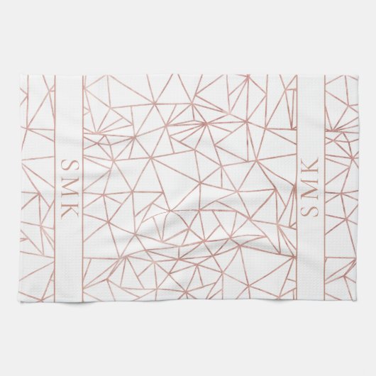 Girly Roos Gold Foil Polygon Geometric Monogram Theedoek (Horizontaal)