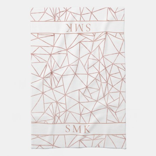 Girly Roos Gold Foil Polygon Geometric Monogram Theedoek (Verticaal)