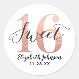 Girly Roos Gold Foil Sweet 16 Birthday Ronde Sticker