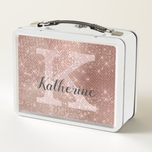 Girly Roos Gold Fun Glitter Sparkle Monogram Naam (Achterkant)