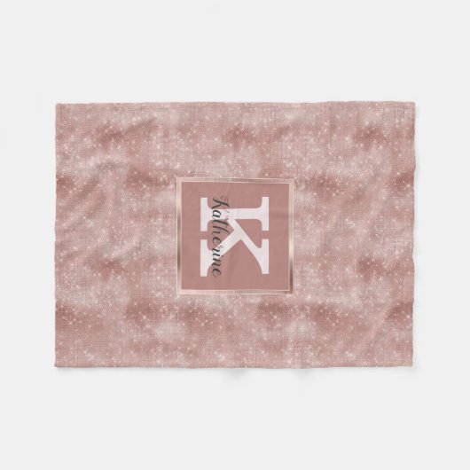 Girly Roos Gold Glam Diamond Sparkle Monogram Naam Fleece Deken (Voorkant (Horizontaal))