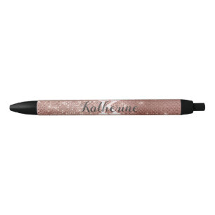 Girly Roos Gold Glam Diamond Sparkle Monogram Naam Zwarte Inkt Pen