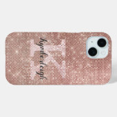 Girly Roos Gold Glam Glitter Sparkle Monogram Naam Case-Mate iPhone Case (Achterkant (horizontaal))