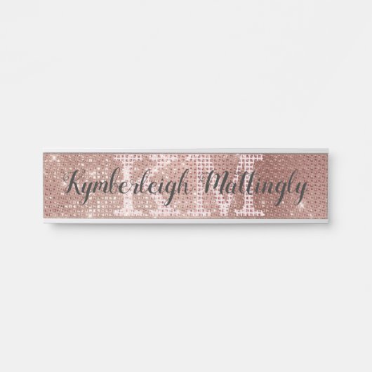 Girly Roos Gold Glam Glitter Sparkle Monogram Naam Deurbordje (Voorkant)