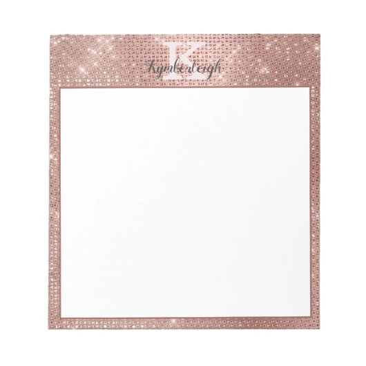 Girly Roos Gold Glam Glitter Sparkle Monogram Naam Notitieblok (Voorkant)