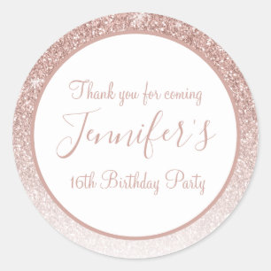 Girly Roos Gold Glitter 16e Verjaardag Dank je Ronde Sticker