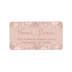 Girly Roos Gold Glitter-adreslabel Etiket
