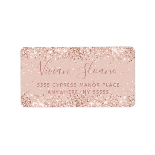 Girly Roos Gold Glitter-adreslabel Etiket (Voorkant)
