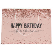 Girly Roos Gold Glitter Birthday Gift Bag Groot Cadeauzakje (Voorkant)