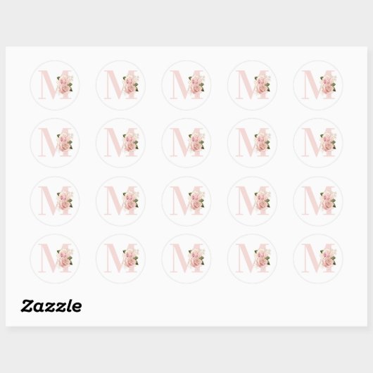 Girly Roos Gold Glitter Bloemblush Monogram Ronde Sticker (Vel)