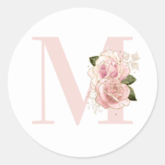 Girly Roos Gold Glitter Bloemblush Monogram Ronde Sticker (Voorkant)