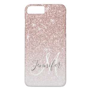 Girly Roos Gold Glitter Blush Monogram Naam iPhone 8/7 Plus Hoesje