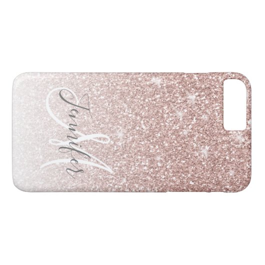 Girly Roos Gold Glitter Blush Monogram Naam Case-Mate iPhone Case (Achterkant (Horizontaal))