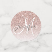 Girly Roos Gold Glitter Blush Monogram Naam Confetti (Kleine voorkant)