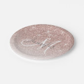 Girly Roos Gold Glitter Blush Monogram Naam Papieren Bordje (Gekanteld)