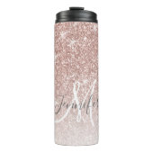 Girly Roos Gold Glitter Blush Monogram Naam Thermosbeker (Voorkant)