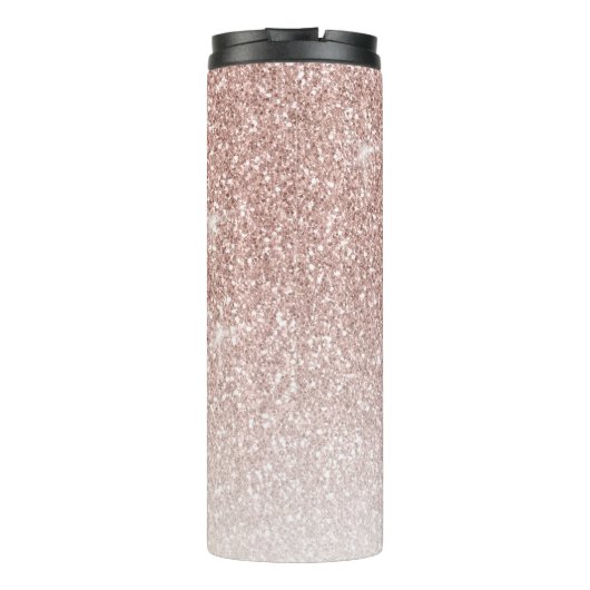 Girly Roos Gold Glitter Blush Monogram Naam Thermosbeker (Achterkant)