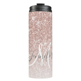 Girly Roos Gold Glitter Blush Monogram Naam Thermosbeker