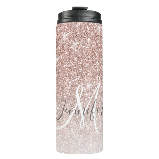 Girly Roos Gold Glitter Blush Monogram Naam Thermosbeker