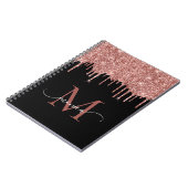 Girly Roos Gold Glitter Blush Monogram Naam zwart Notitieboek (Linkerzijde)