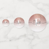 Girly Roos Gold Glitter Blush Monogram Script Naam Confetti (Voorkanten)
