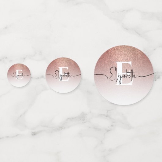 Girly Roos Gold Glitter Blush Monogram Script Naam Confetti (Achterkanten)