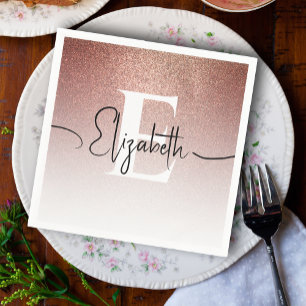 Girly Roos Gold Glitter Blush Monogram Script Naam Servet