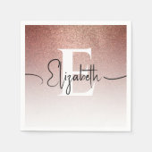 Girly Roos Gold Glitter Blush Monogram Script Naam Servet (Voorkant)