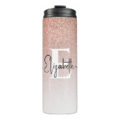 Girly Roos Gold Glitter Blush Monogram Script Naam Thermosbeker (Voorkant)