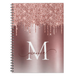 Girly Roos Gold Glitter Blush Ombre Monogram Naam Notitieboek