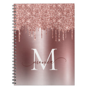 Girly Roos Gold Glitter Blush Ombre Monogram Naam Notitieboek
