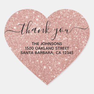 Girly Roos Gold Glitter Blush Pink Dank je Hart Sticker