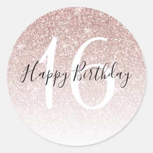 Girly Roos Gold Glitter Blush Sweet 16 Verjaardag Ronde Sticker (Voorkant)