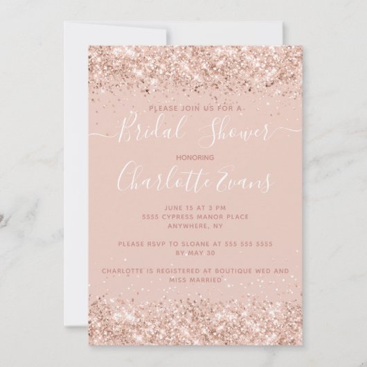 Girly Roos Gold Glitter Bridal Shower Kaart (Voorkant)