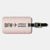 Girly Roos Gold Glitter Custom Airport Code Funny Bagagelabel (Voorkant horizontaal)