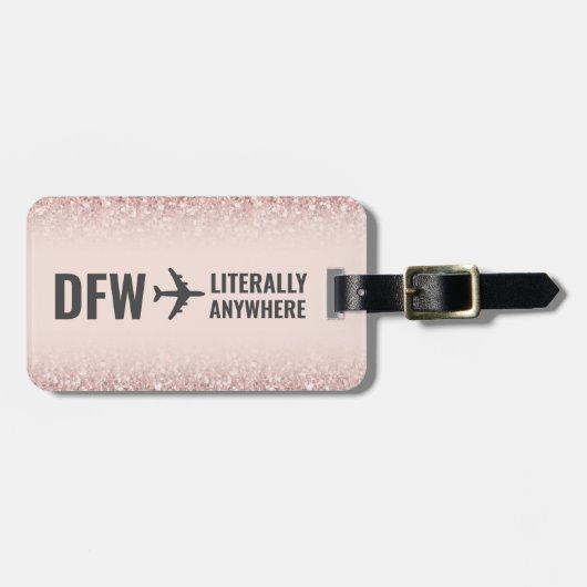 Girly Roos Gold Glitter Custom Airport Code Funny Bagagelabel (Voorkant horizontaal)