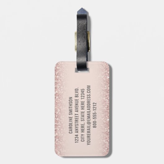 Girly Roos Gold Glitter Custom Airport Code Funny Bagagelabel (Achterkant verticaal)